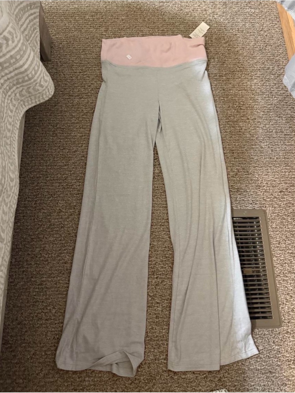 Hollister Women's Boot-Cut Lounge Pants in Light Gray with Pink Waistband